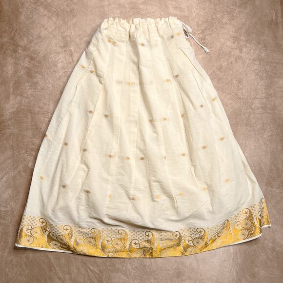 Vintage Y2K Cream Gold Geometric Paisley Print Maxi Skirt Drawstring Bohemian - Picture 8 of 8